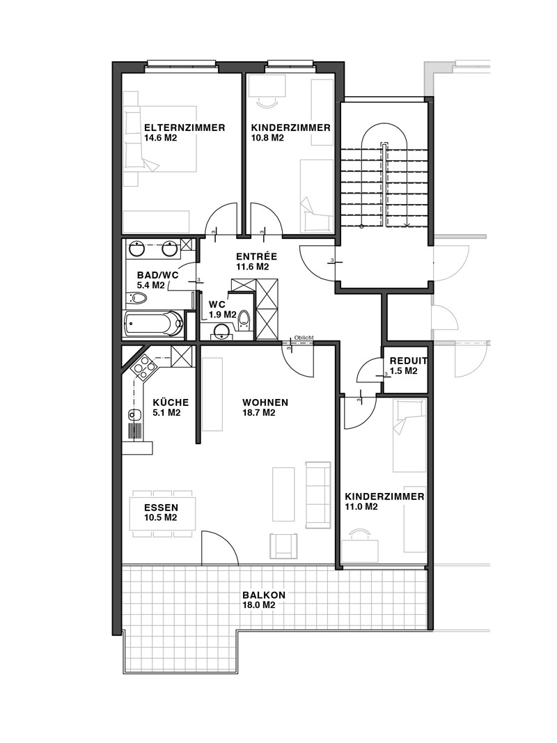 4 1/2-Zimmer Wohnungen Grundriss Typ 1 4 1/2-Zimmer Wohnungen Grundriss Typ 1