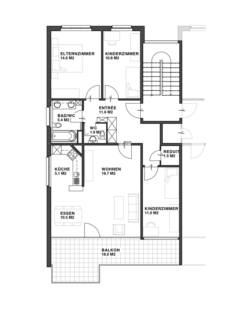 4 1/2-Zimmer Wohnungen Grundriss Typ 2 4 1/2-Zimmer Wohnungen Grundriss Typ 2