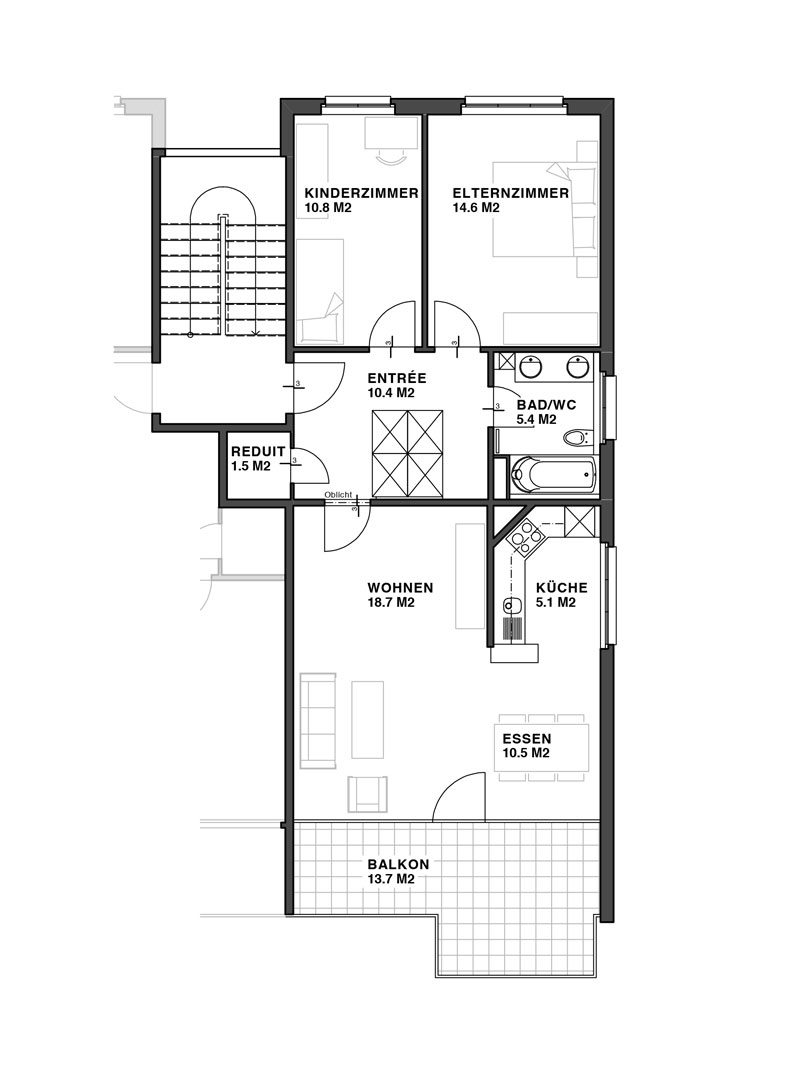 3 1/2-Zimmer Wohnungen Grundriss Typ 3 3 1/2-Zimmer Wohnungen Grundriss Typ 3