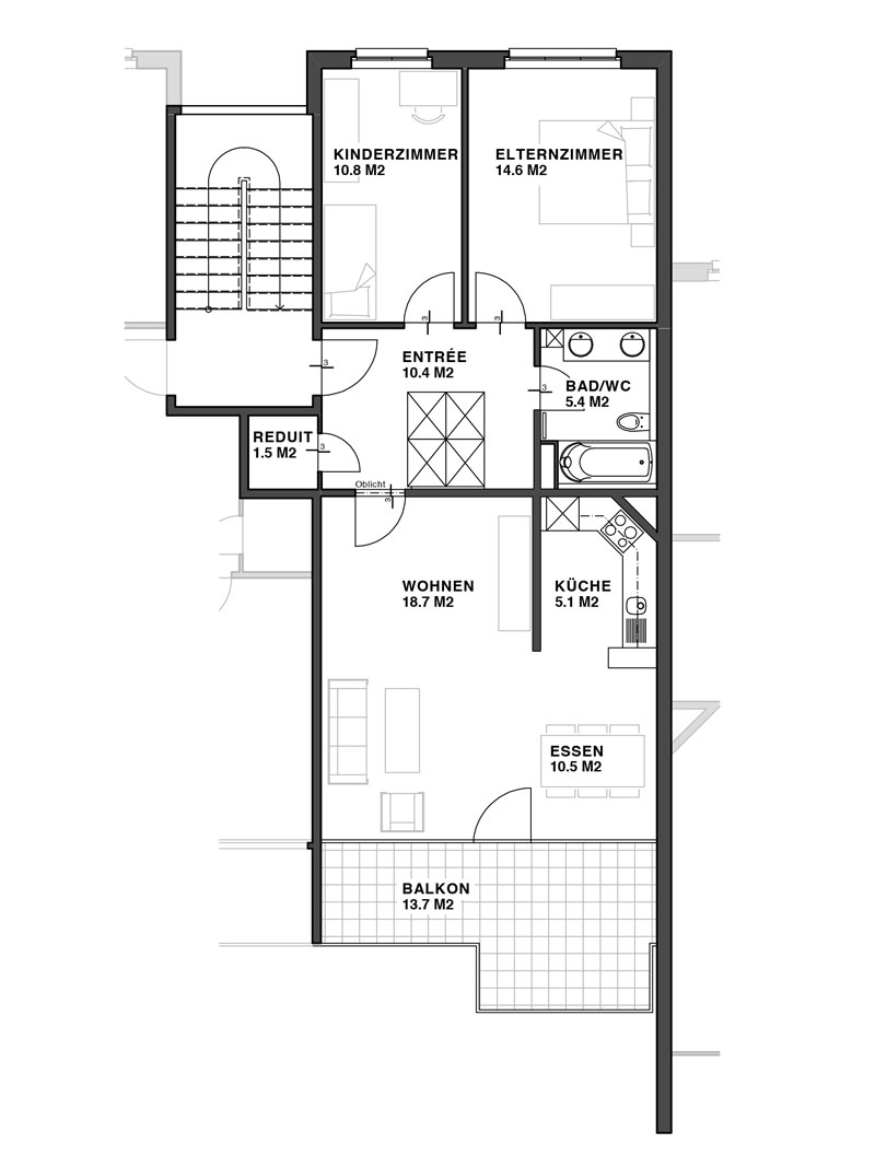 3 1/2-Zimmer Wohnungen Grundriss Typ 4 3 1/2-Zimmer Wohnungen Grundriss Typ 4