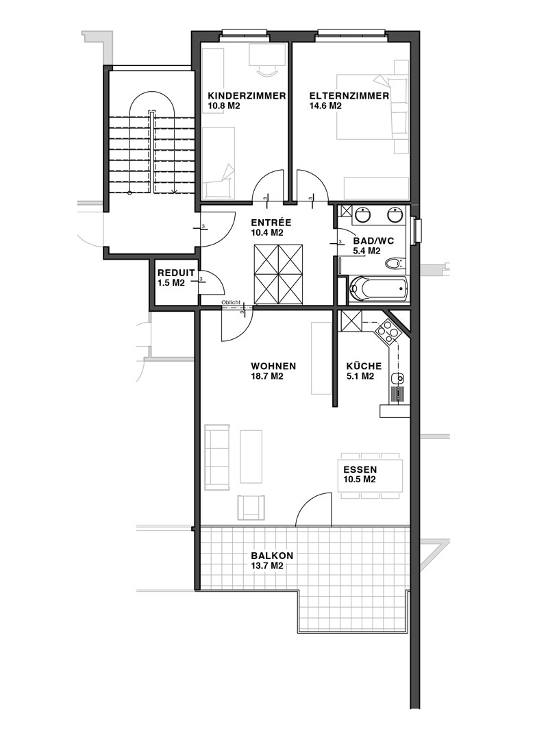 3 1/2-Zimmer Wohnungen Grundriss Typ 5 3 1/2-Zimmer Wohnungen Grundriss Typ 5