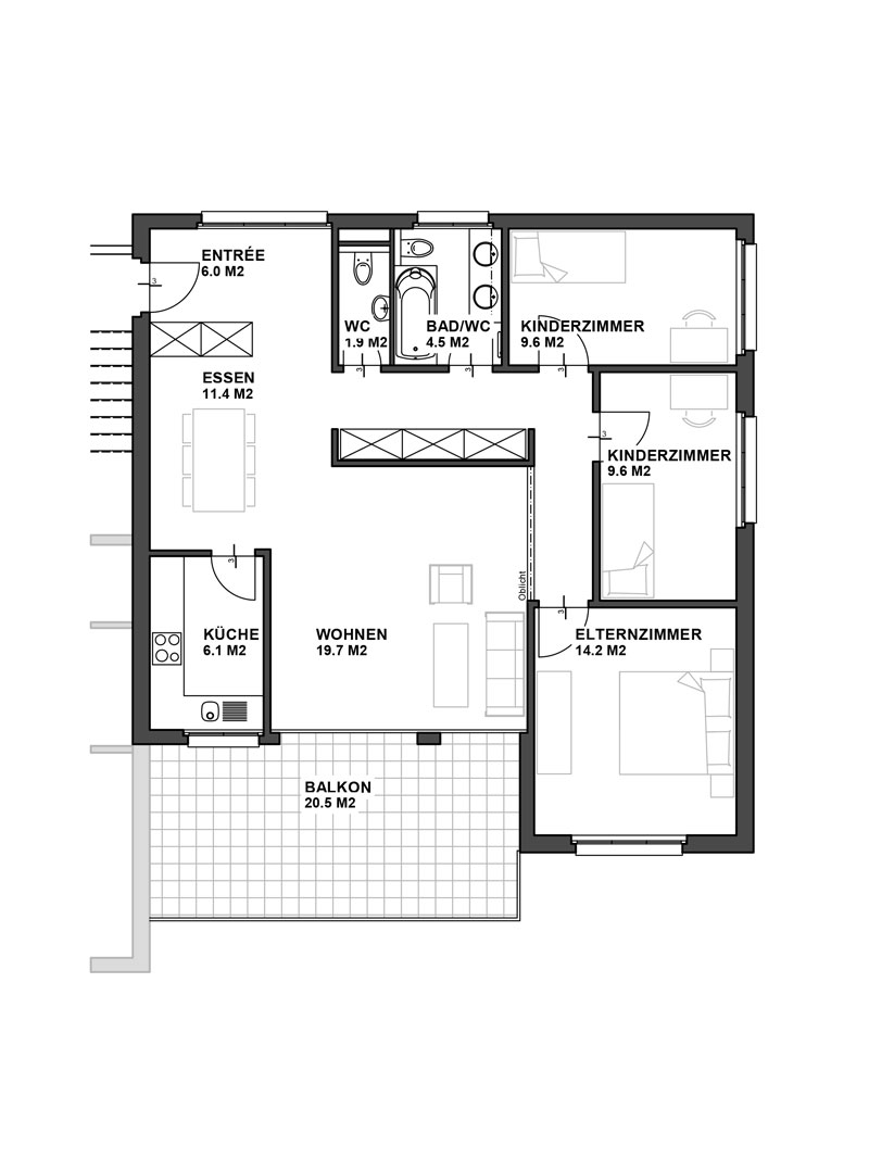 4 1/2-Zimmer Wohnungen Grundriss Typ 7 4 1/2-Zimmer Wohnungen Grundriss Typ 7