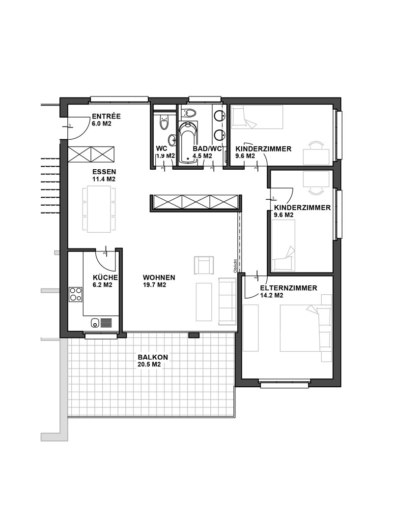 4 1/2-Zimmer Wohnungen Grundriss Typ 8 4 1/2-Zimmer Wohnungen Grundriss Typ 8