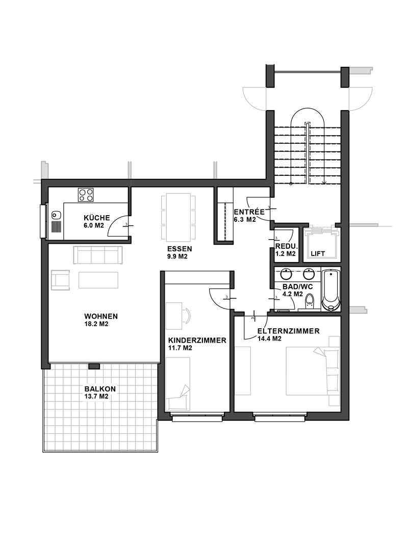 3 1/2-Zimmer Wohnungen Grundriss Typ 9 3 1/2-Zimmer Wohnungen Grundriss Typ 9
